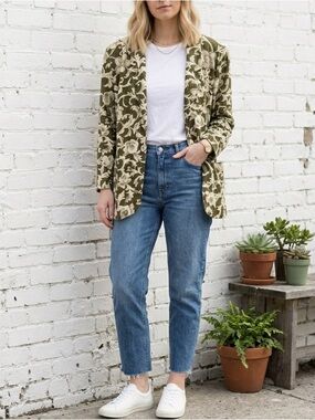 Vintage 90s Green Floral Blazer Cottagecore Vacation Lightweight Oversized